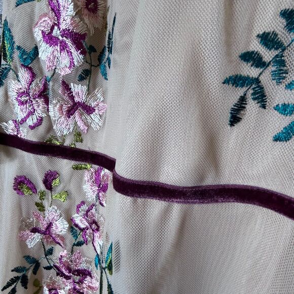 Kiyonna NWOT Women's Beige Floral Embroidered Mesh Elbow Sleeve Midi Dress Sz 2X - Picture 8 of 14